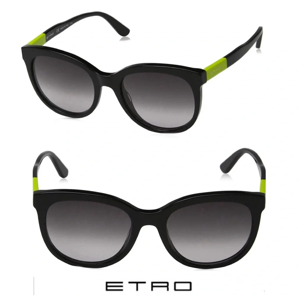 ETRO ET632S 010 Black Cat Eye Style Lenses Black Neon Green Frame Sunglasses
